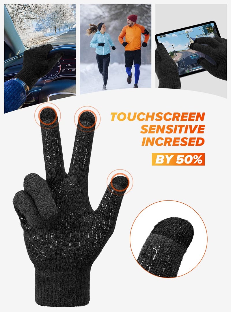 TRENDOUX Gloves Women Men, Winter Touch Screen Glove, Texting Running Driving - Anti-Slip Grip - Thermal Lining - Stretchy Material - Knitted Warm Glove Computer in Cold Weather Black - L - Image 5